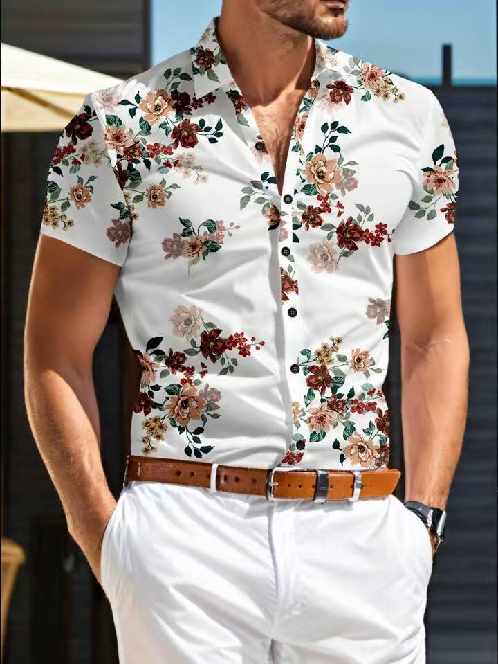 Herren Kurzarm Hemd mit floralem Muster WW