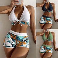 Damen Sportliches Bikini-Set mit geflochtenem Oberteil und gemusterter Shorts WW