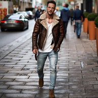 Herren Lederjacke mit schickem Kunstfellkragen WW