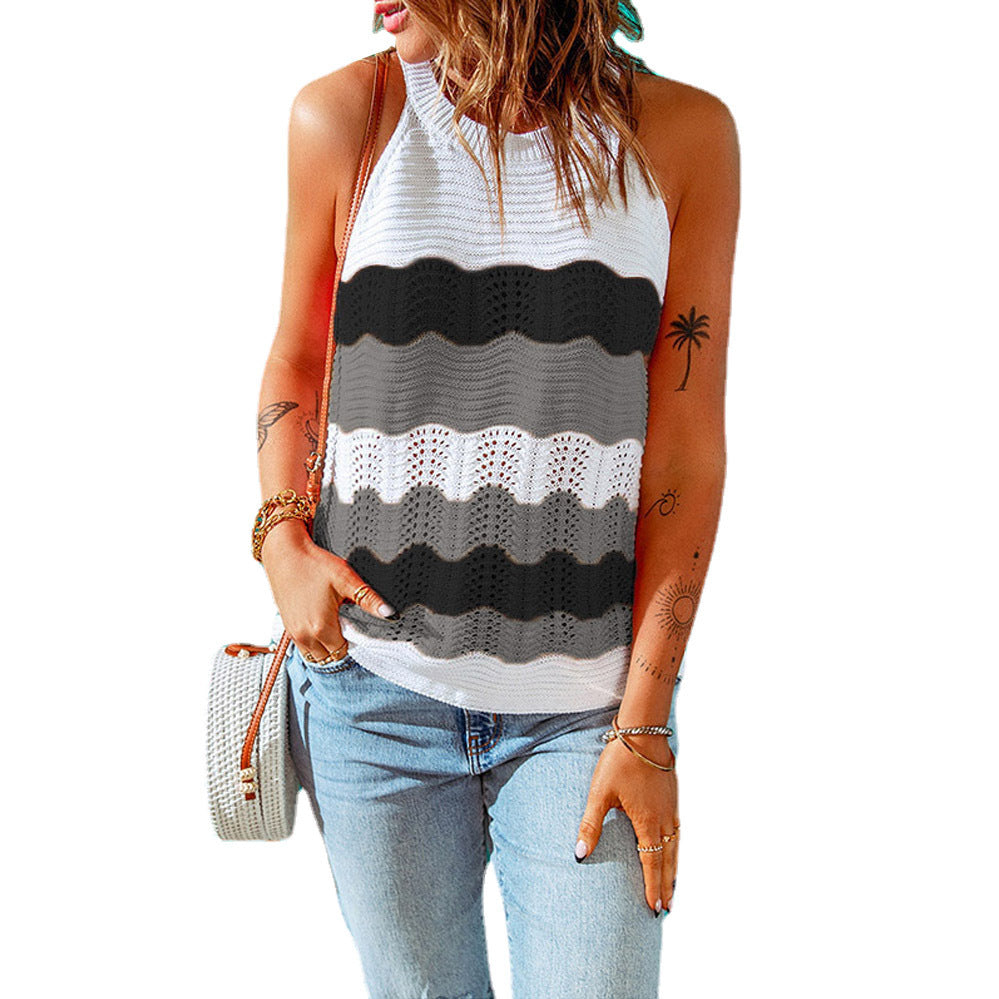 Damen lässiges Stricktop mit kreativem Wellenmuster und luftiger Passform WW