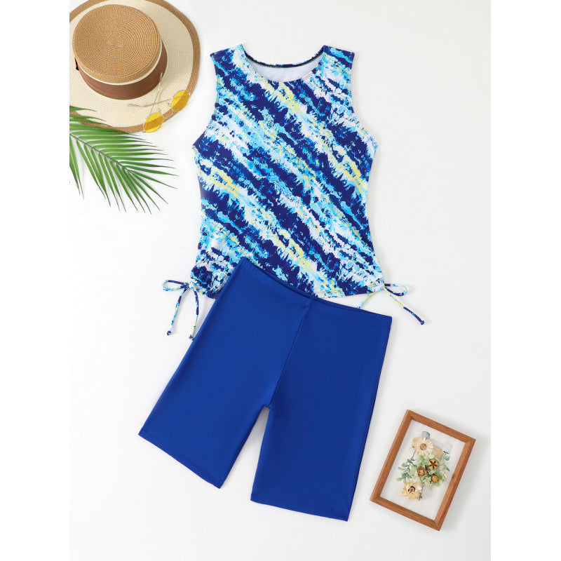 Damen Sportliches Tankini-Set mit modischem Wasserfarbmuster und bequemen Shorts WW
