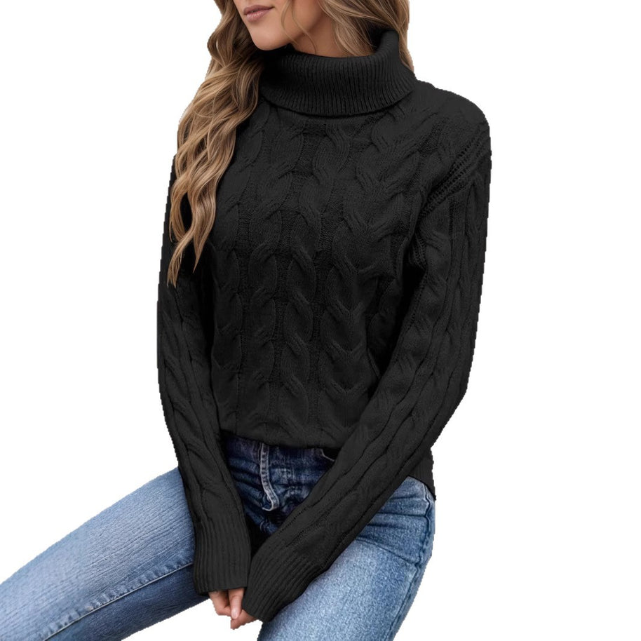 Damen Rollkragenpullover mit strukturiertem Zopfmuster WW