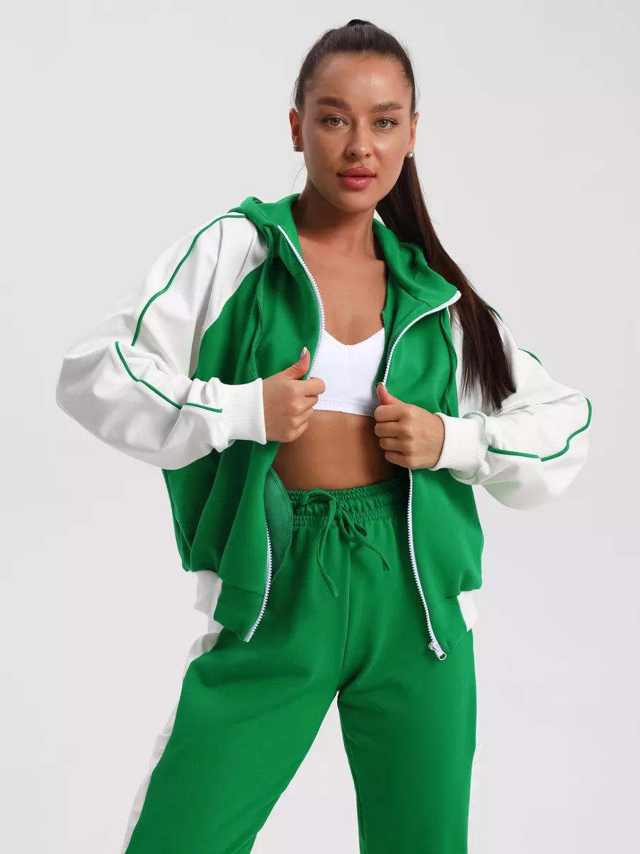Damen sportlicher Fleece-Jogginganzug mit modischem Reißverschluss WW