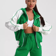 Damen sportlicher Fleece-Jogginganzug mit modischem Reißverschluss WW