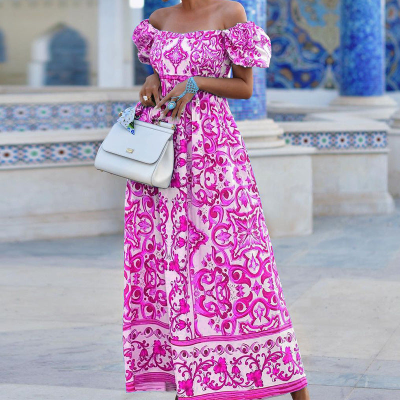 Damen Maxikleid mit schulterfreiem Design und elegantem floralen Muster WW