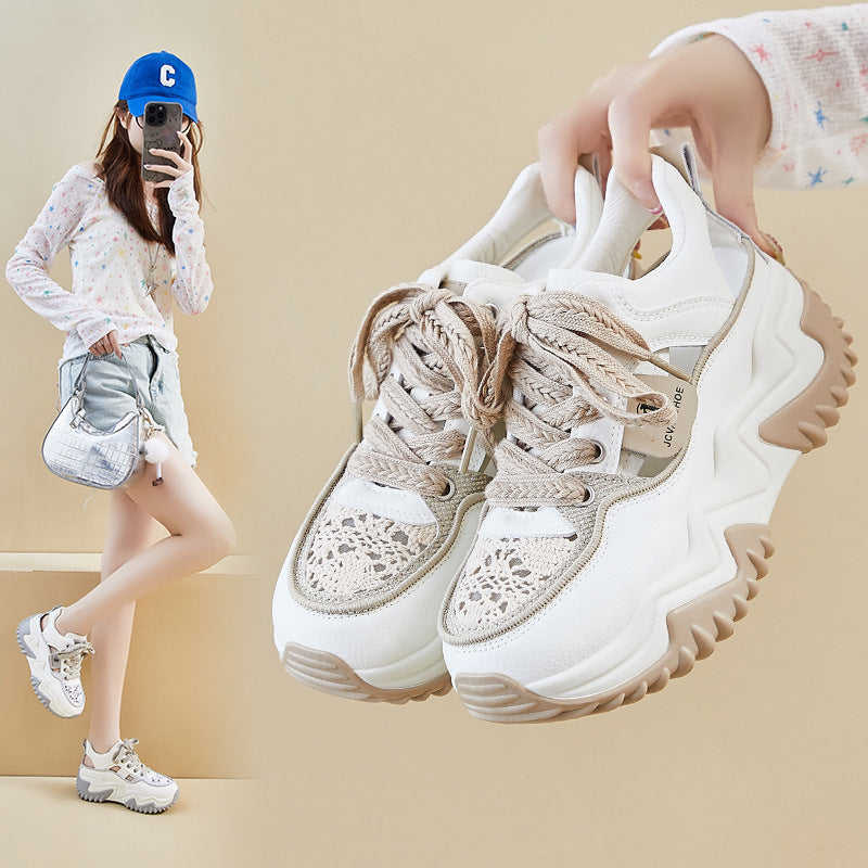 WW - Damen atmungsaktive vulkanisierte Plateau-Sneaker mit dickem Boden