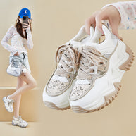 WW - Damen atmungsaktive vulkanisierte Plateau-Sneaker mit dickem Boden