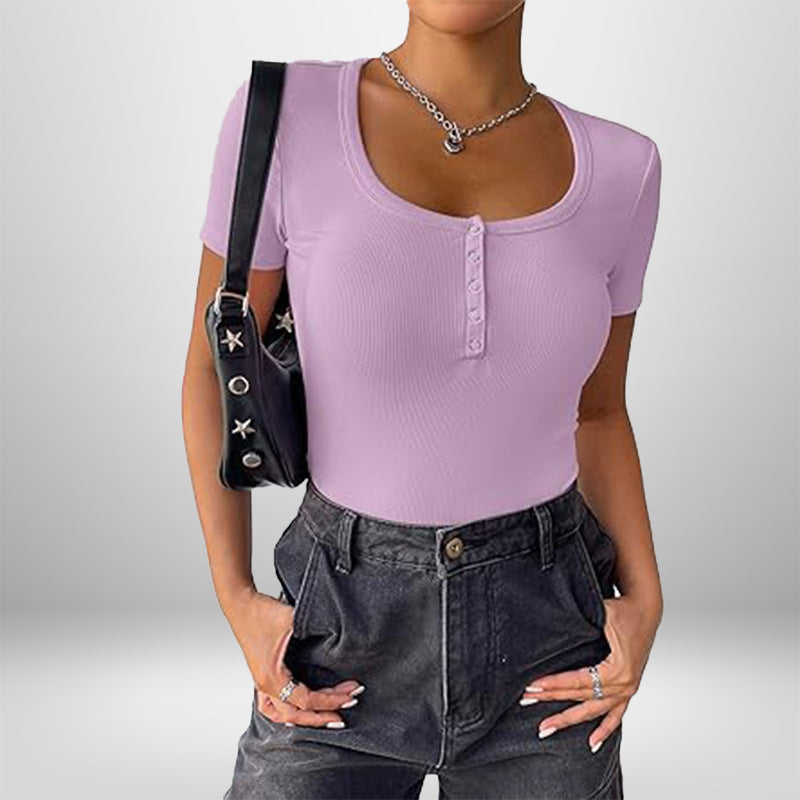 Damen Kurzarm Bodysuit mit Knopfdetails und figurbetonter Silhouette WW