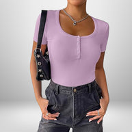 Damen Kurzarm Bodysuit mit Knopfdetails und figurbetonter Silhouette WW