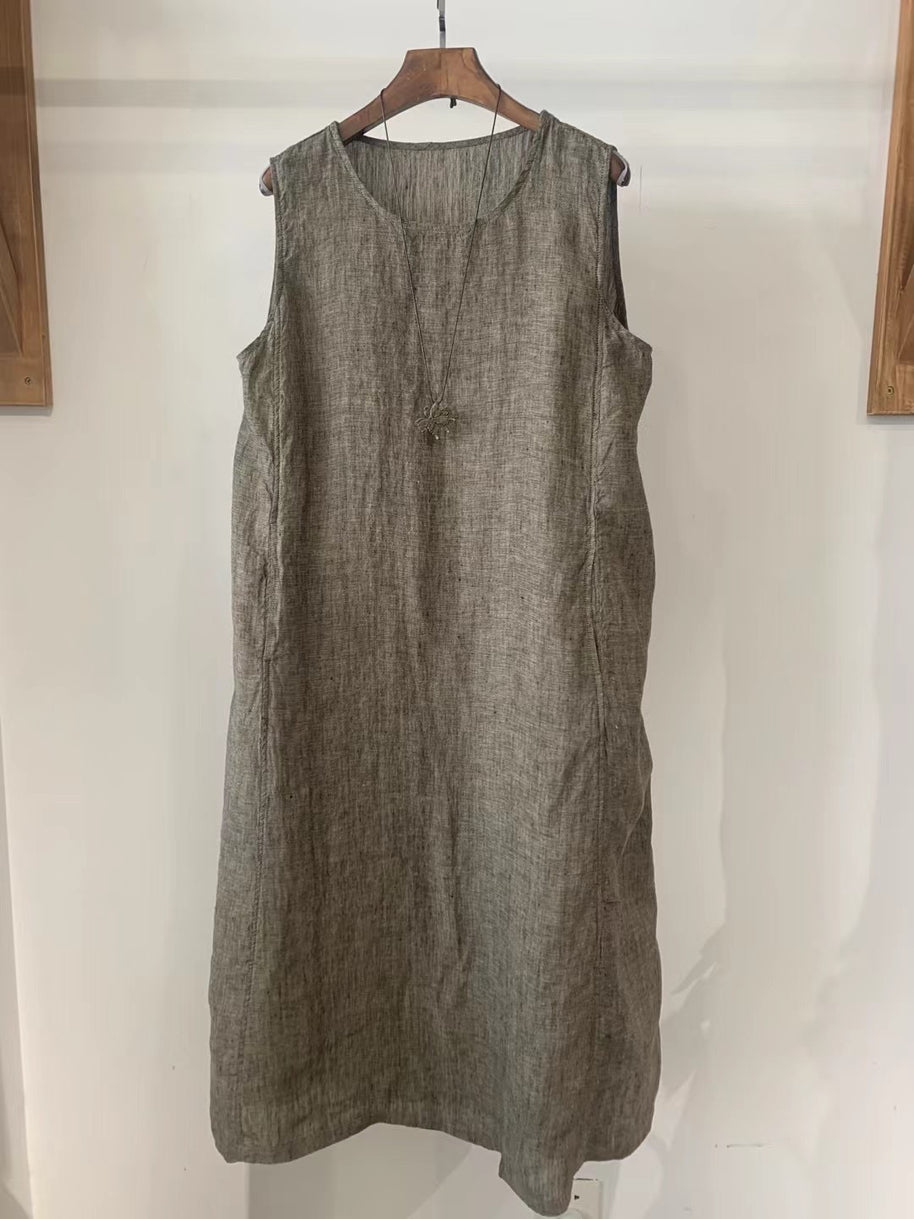 Damen Ärmelloses Leinen Shift Kleid WW