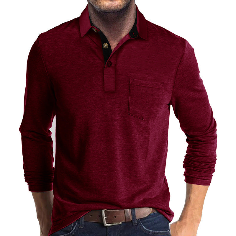 Herren Poloshirt mit langen Ärmeln und Brusttasche WW