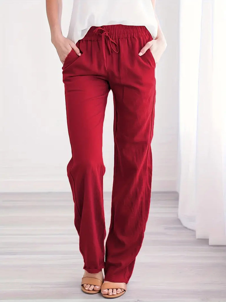 Damen Weite Leinenhose mit elastischem Bund und praktischen Seitentaschen WW