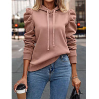 Damen bequemer Kapuzenpullover mit Puffärmeln und gemütlichem Schnitt WW