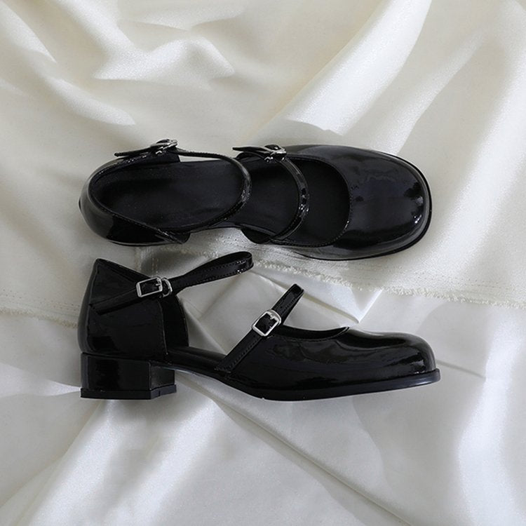 Damen-Mary-Jane-Schuhe mit Zier-Riemchen und Blockabsatz