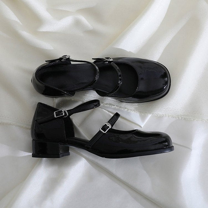 Damen-Mary-Jane-Schuhe mit Zier-Riemchen und Blockabsatz