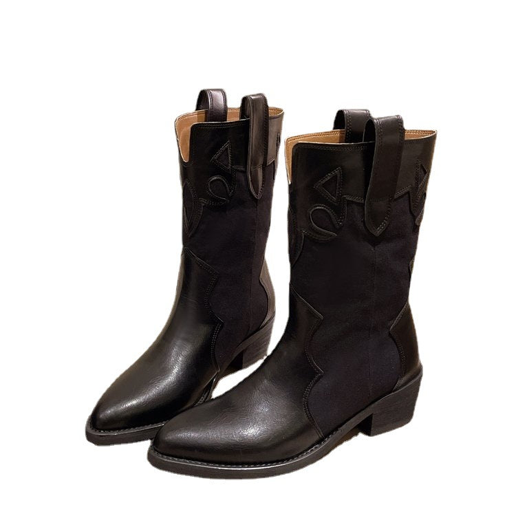 Damen Stiefeletten im Cowboy-Stil mit einzigartigem Design und kompaktem Absatz WW