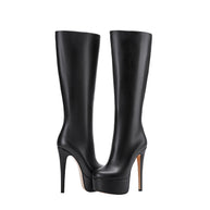 WW | Einfarbige Hohe Stiletto-Absätze Dicke Sohle Stiefel