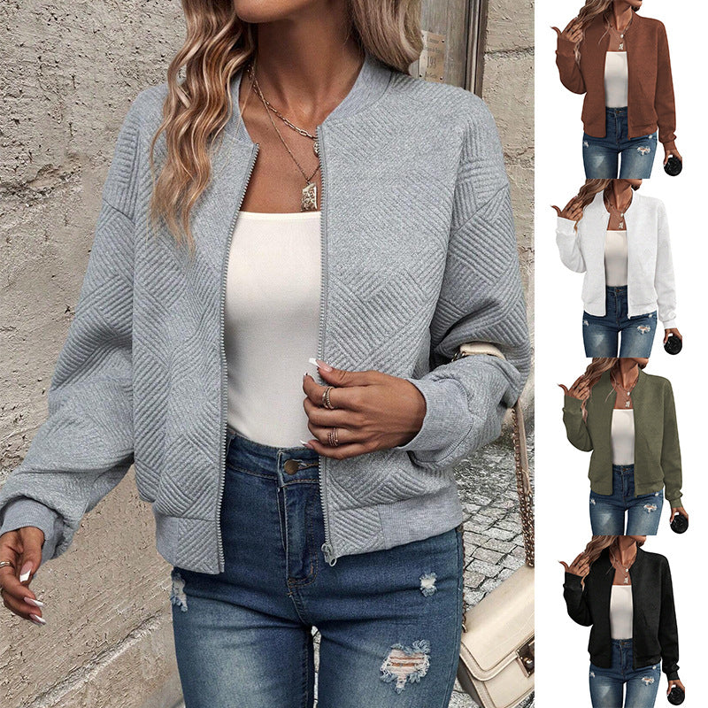 Damen modischer Bomberjacke mit strukturiertem Design und elastischem Bund WW