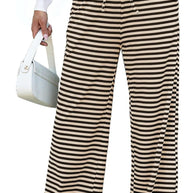 Damen weite Streifenhose mit elastischem Bund und Kordelzug WW