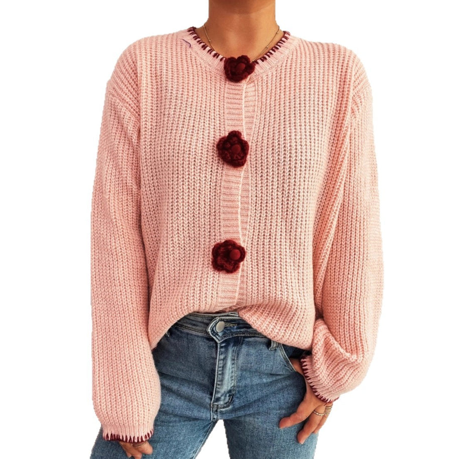 Damen Strickjacke mit floralen Knopfdetails und lässigem Schnitt WW