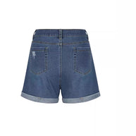 Damen Destroyed Denim-Shorts mit hohem Bund und ausgefranstem Saum WW