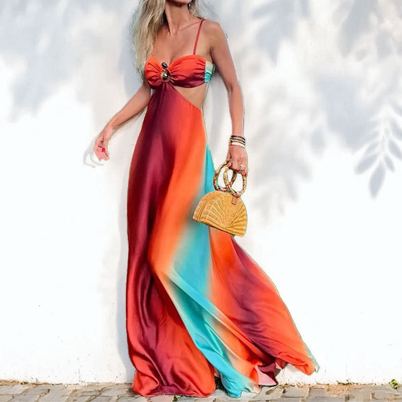 Damen Maxikleid mit innovativem Cut-Out-Design und farbverlaufendem Stoff W&W Mode