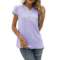 WW | Jacquard Chiffon Locker V-Ausschnitt Kurzarm Top