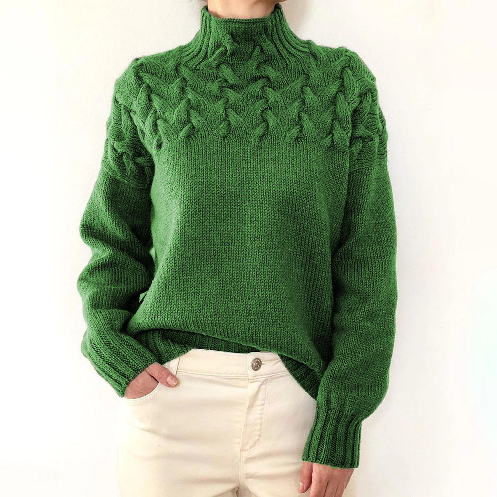 Damen Strickpullover mit hochgeschlossenem Kragen und trendigem Zopfmuster WW