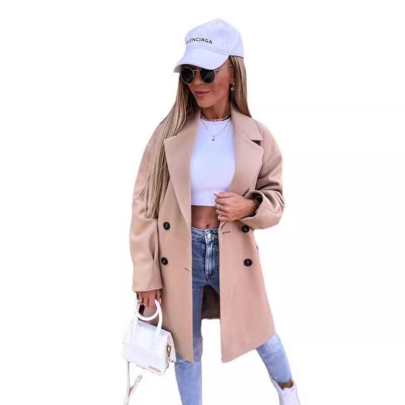 Dame Eleganter Doppelreiher Mantel WW