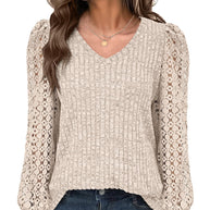 Damen Strickpullover mit Spitzeneinsätzen WW