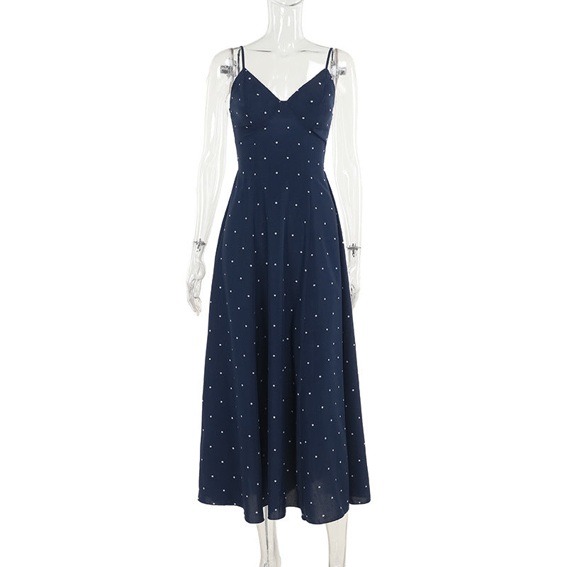 Damen Midikleid mit zarten Spaghetti-Trägern und punktuellem Design W&W Mode