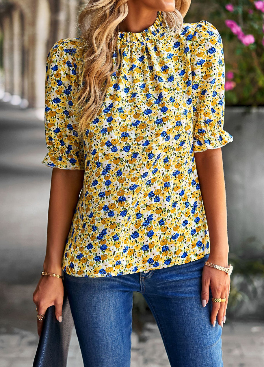 Damen Bluse mit verspieltem Blumendesign und Puffärmeln WW