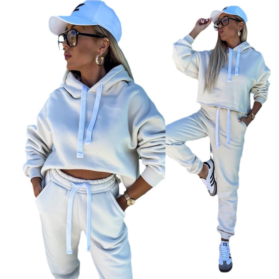 Damen sportliches Cropped Hoodie und Jogginghose-Set WW