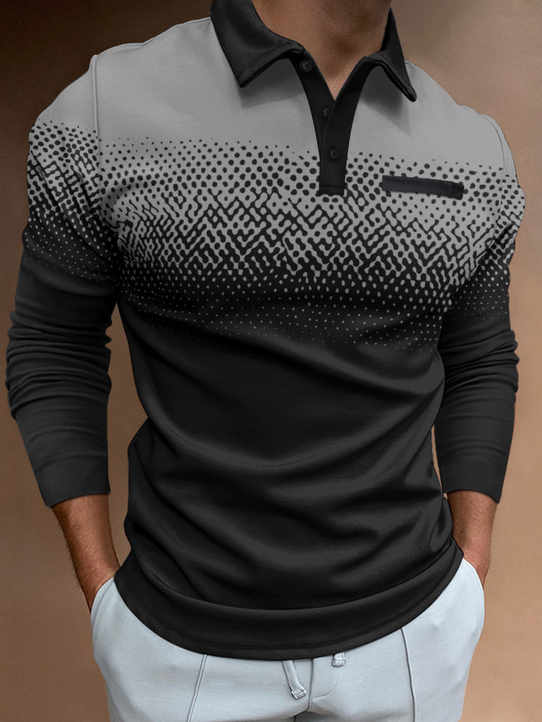 Herren Langarm Poloshirt mit modernem Grafikdesign und elastischen Eigenschaften WW