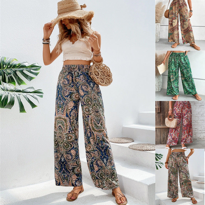 Damen weite Palazzo-Hose mit elastischem Bund und elegantem Paisleymuster WW