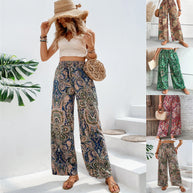 Damen weite Palazzo-Hose mit elastischem Bund und elegantem Paisleymuster WW