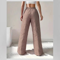Damen Weite Karohose mit elastischem Bund und schickem Schnitt WW