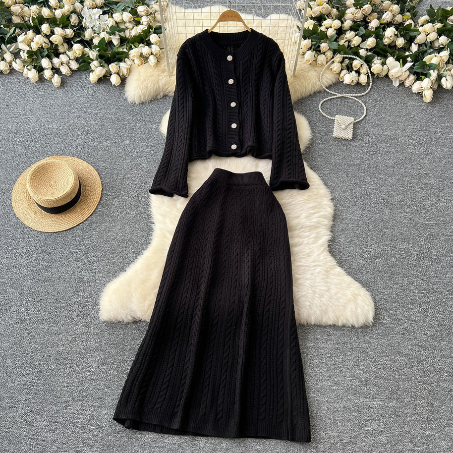 Damen Strickensemble mit Zopfstruktur WW