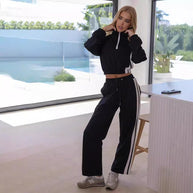 Damen sportliches Fleece-Lounge-Set mit hohem Kragen und elastischen Bündchen WW
