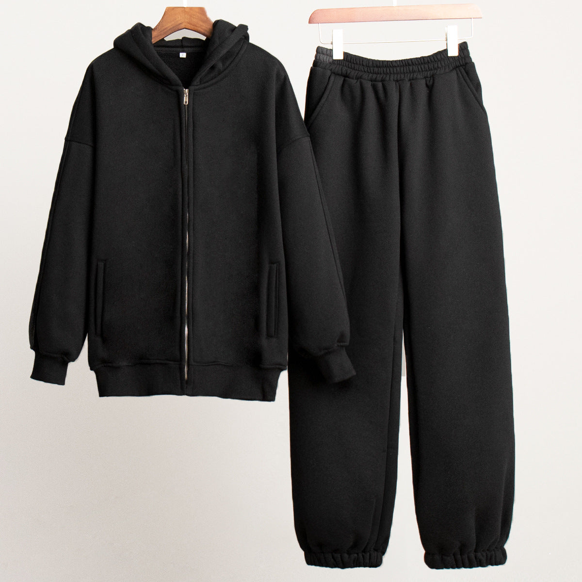 Damen Bequemes Fleece-Hausanzug-Set mit Hoodie und elastischem Bund WW
