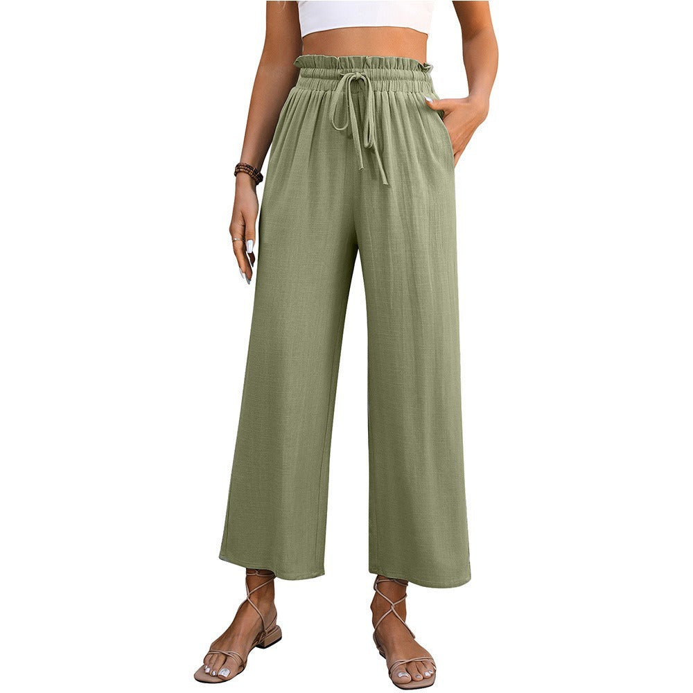 Damen Bequeme Weite Hose mit elastischem Bund und seitlichen Taschen WW
