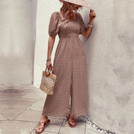 Damen Oversized Jumpsuit mit Puffärmeln und elastischem Taillenbund WW