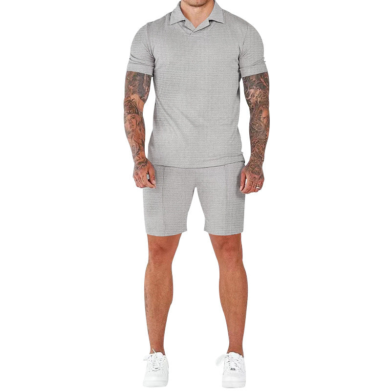 Herren lässiges Kurzarm-Set mit strukturiertem Design und modernem Stehkragen WW