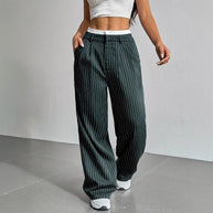 Damen Elegante Weite Hose mit Nadelstreifen und hohem Bund WW