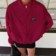 Damen Sportliche Oversized-Jacke mit hohem Kragen und Reißverschluss WW