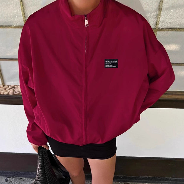 Damen Sportliche Oversized-Jacke mit hohem Kragen und Reißverschluss WW