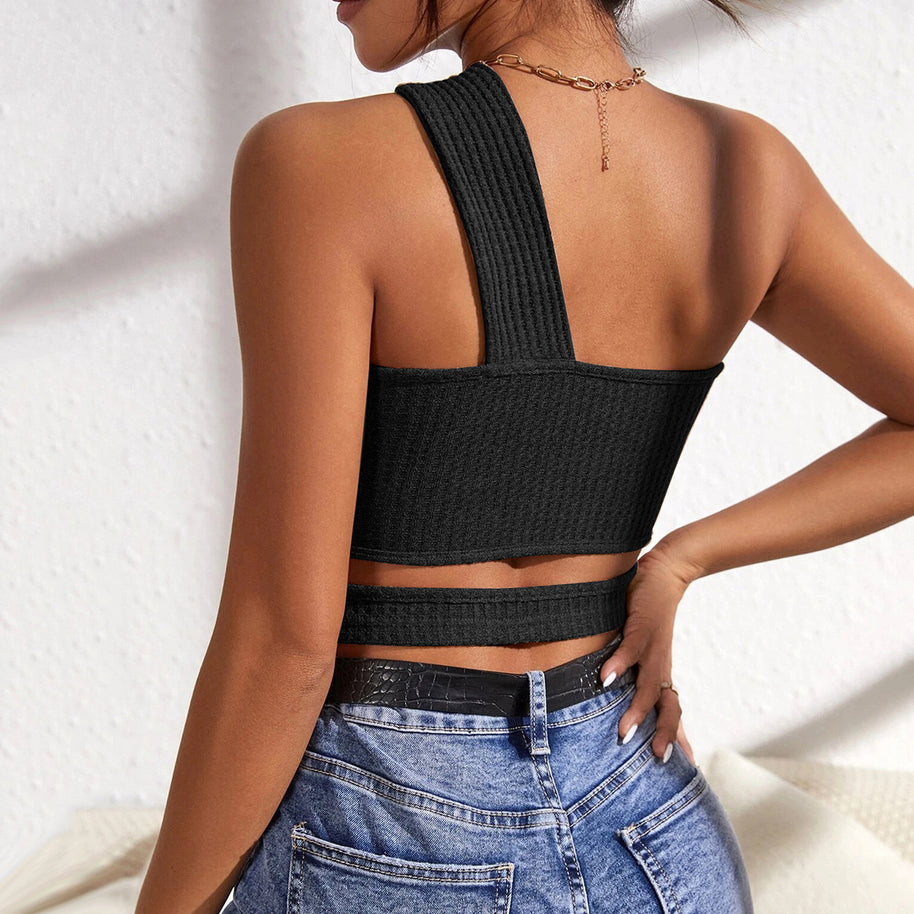 Damen asymmetrisches Crop-Top mit innovativem Cut-Out W&W