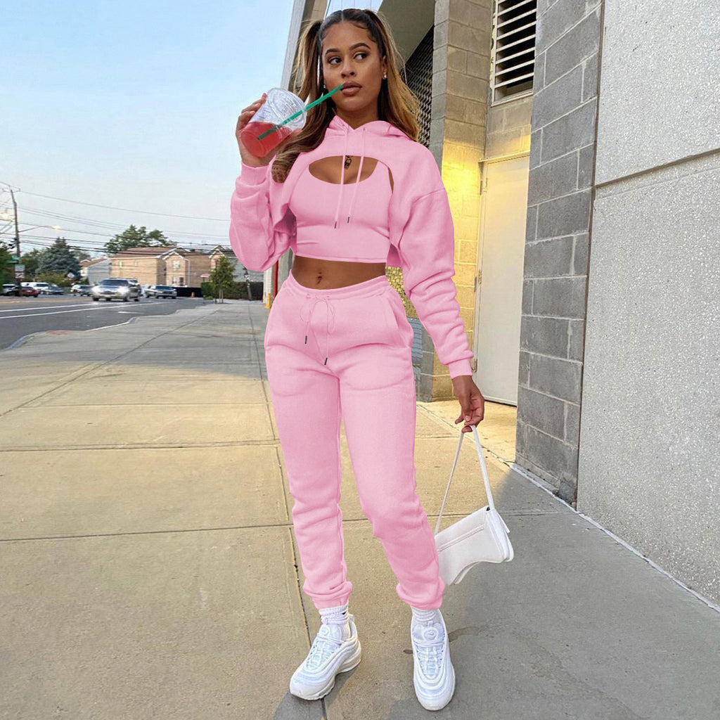 Damen Sportlicher Zweiteiler mit cropped Hoodie und bequemen Jogginghosen WW