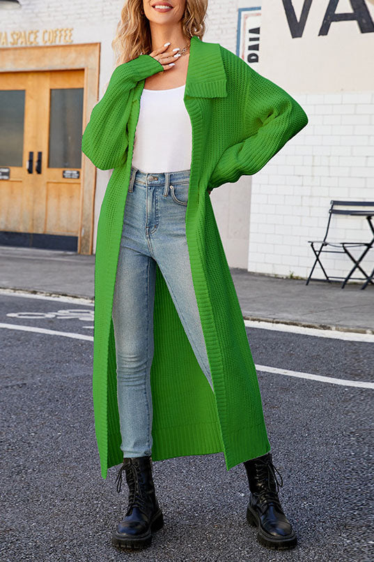 WW Unifarbenes Revers langes Strickcardigan