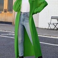 WW Unifarbenes Revers langes Strickcardigan